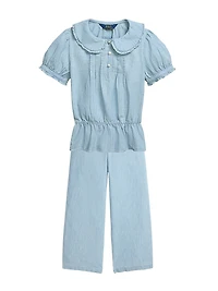 Girl's Chambray Wide-Leg Pants