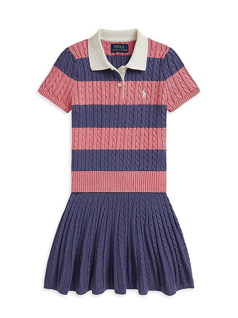 Little Girl's & 2-Piece Cable-Knit Cotton Shirt Skirt Set