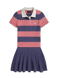 Little Girl's & 2-Piece Cable-Knit Cotton Shirt Skirt Set