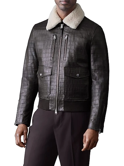 Chance Croc-Embossed Leather Trucker Jacket