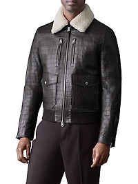 Chance Croc-Embossed Leather Trucker Jacket