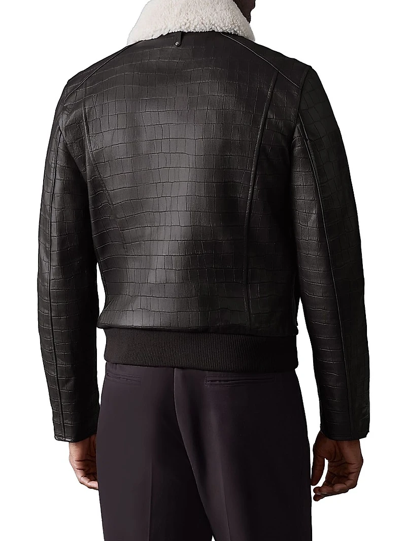 Chance Croc-Embossed Leather Trucker Jacket