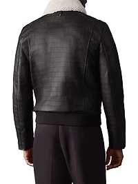 Chance Croc-Embossed Leather Trucker Jacket