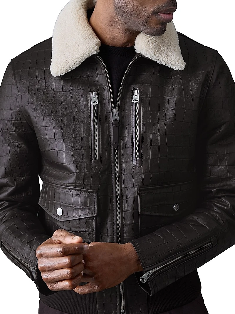 Chance Croc-Embossed Leather Trucker Jacket