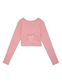 Girl's Sloane Ballet Heart Cut-Out Ribbed Top
