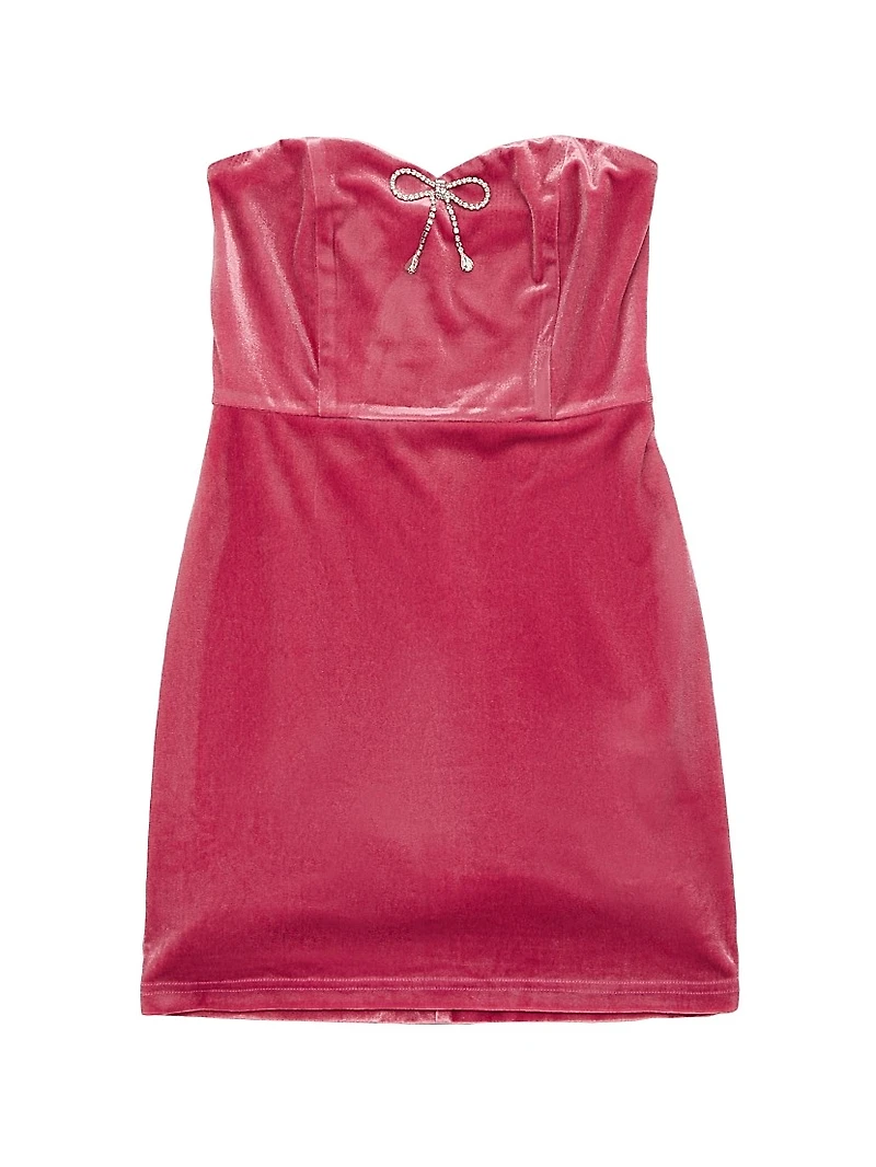 Girl's Ella Velour Diamonte Bow-Accented Dress