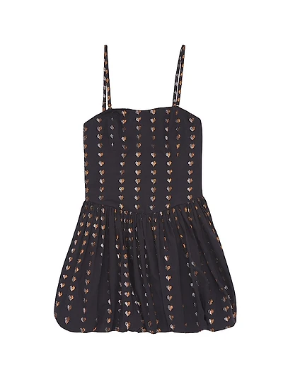 Girl's Daniela Metallic Heart Bubble Dress