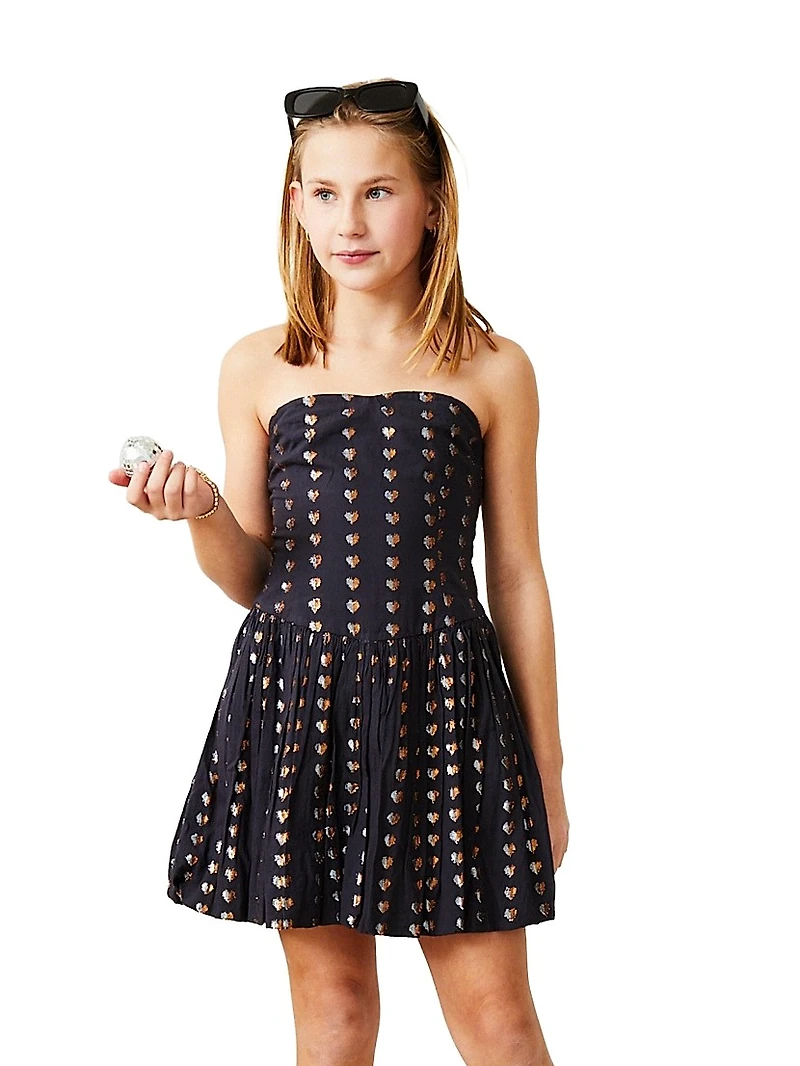 Girl's Daniela Metallic Heart Bubble Dress
