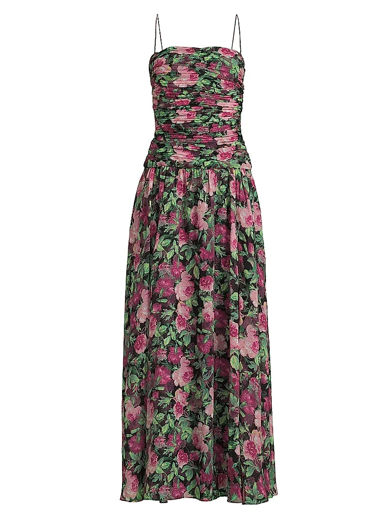 Dylan Floral Chiffon Ruched Maxi Dress