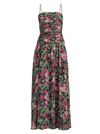 Dylan Floral Chiffon Ruched Maxi Dress