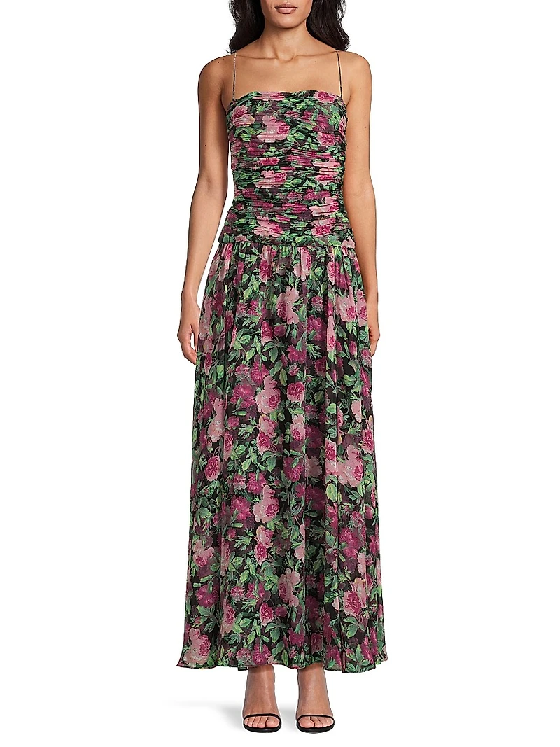 Dylan Floral Chiffon Ruched Maxi Dress
