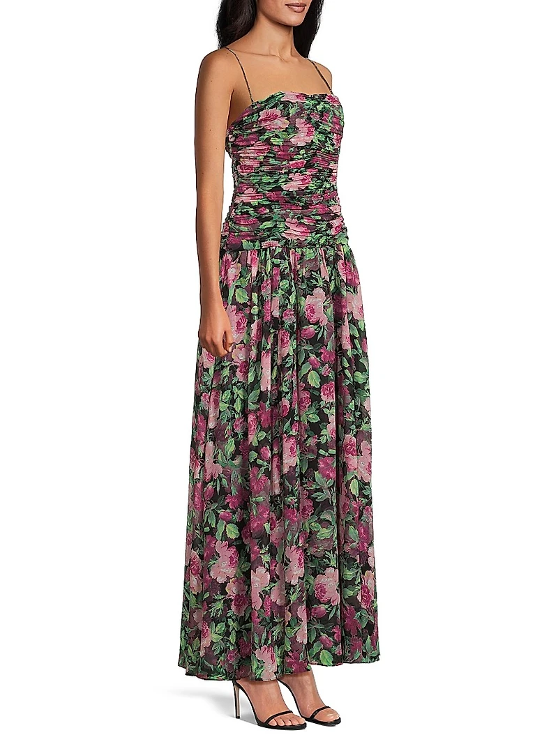 Dylan Floral Chiffon Ruched Maxi Dress