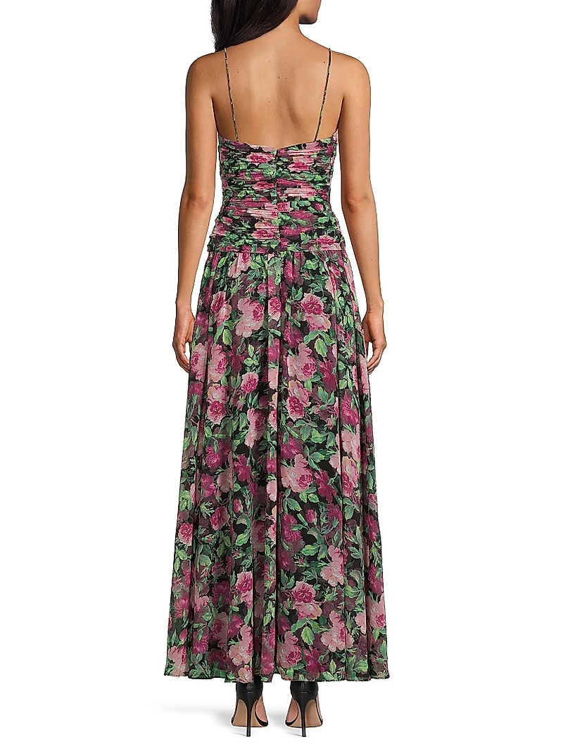 Dylan Floral Chiffon Ruched Maxi Dress