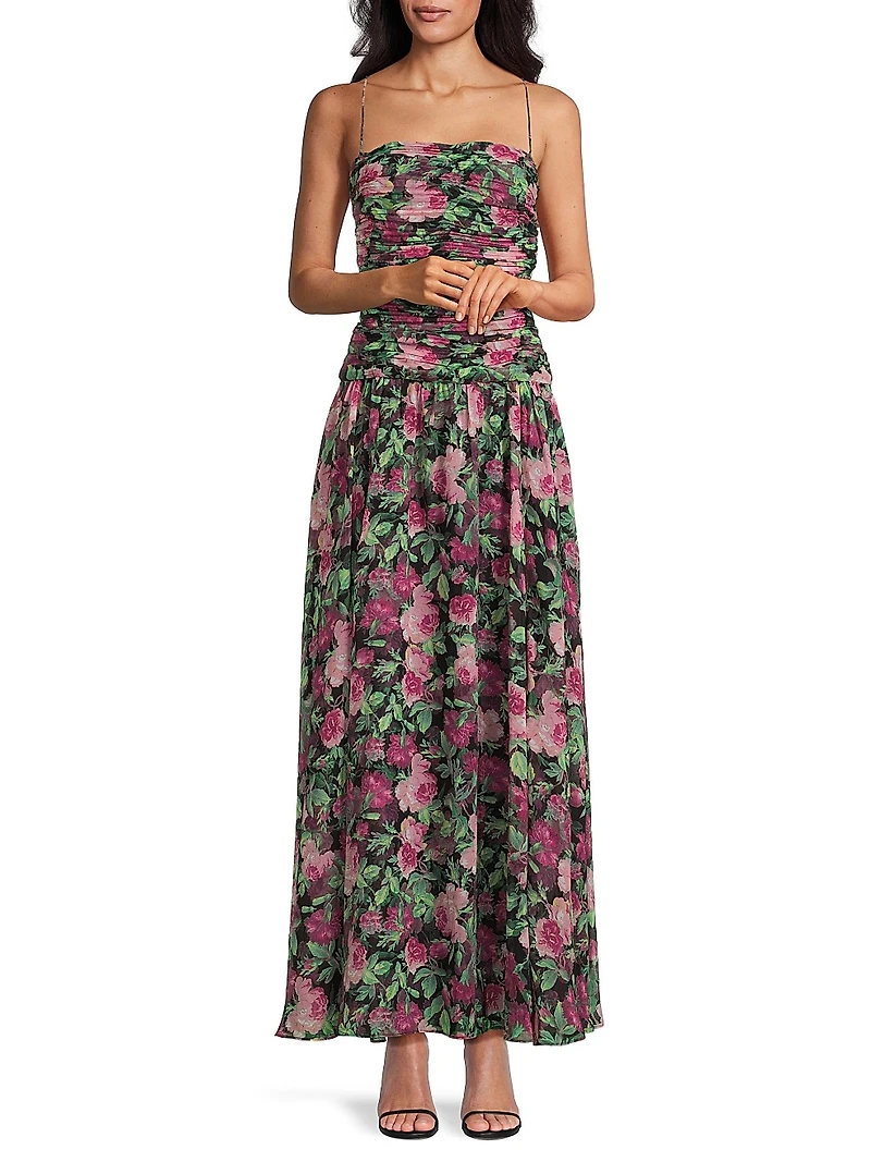 Dylan Floral Chiffon Ruched Maxi Dress