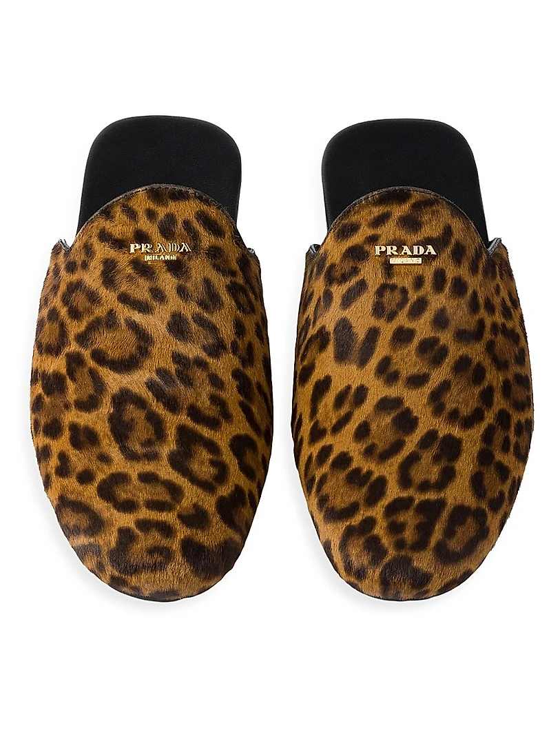 Leopard Print Leather Mules