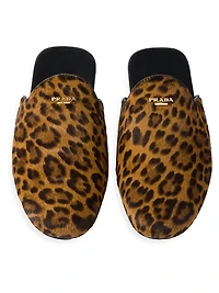 Leopard Print Leather Mules