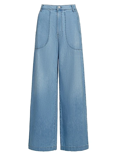 Mecox Beach Cotton High-Rise Wide-Leg Jeans