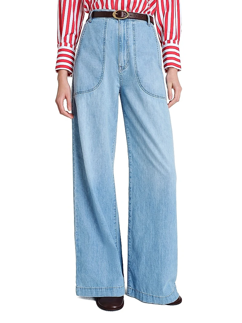 Mecox Beach Cotton High-Rise Wide-Leg Jeans
