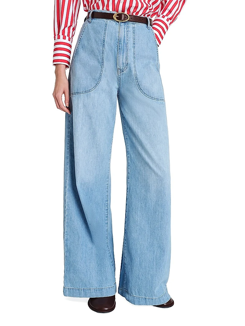 Mecox Beach Cotton High-Rise Wide-Leg Jeans