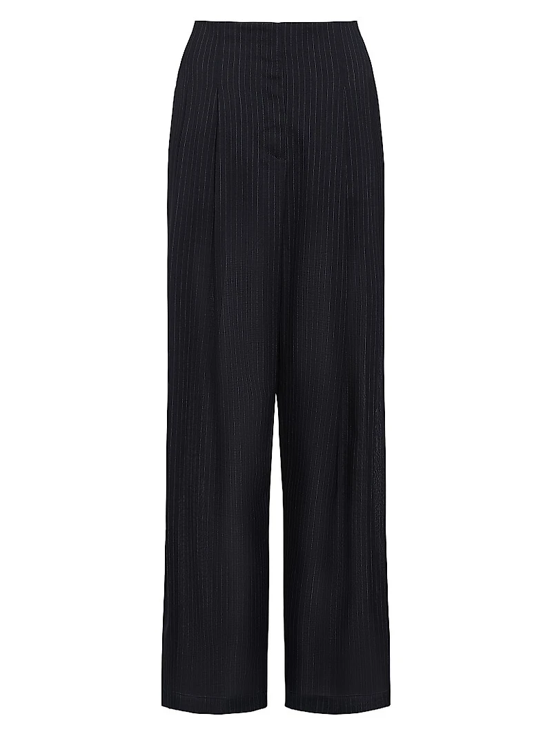 Carries Pinstriped Wool-Blend High-Rise Wide-Leg Pants