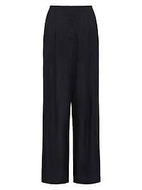 Carries Pinstriped Wool-Blend High-Rise Wide-Leg Pants