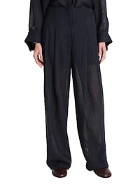 Carries Pinstriped Wool-Blend High-Rise Wide-Leg Pants