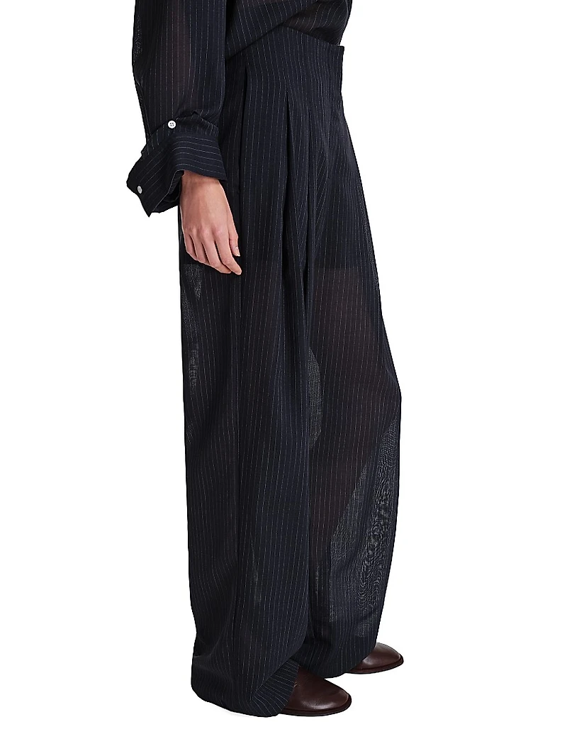 Carries Pinstriped Wool-Blend High-Rise Wide-Leg Pants