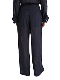 Carries Pinstriped Wool-Blend High-Rise Wide-Leg Pants