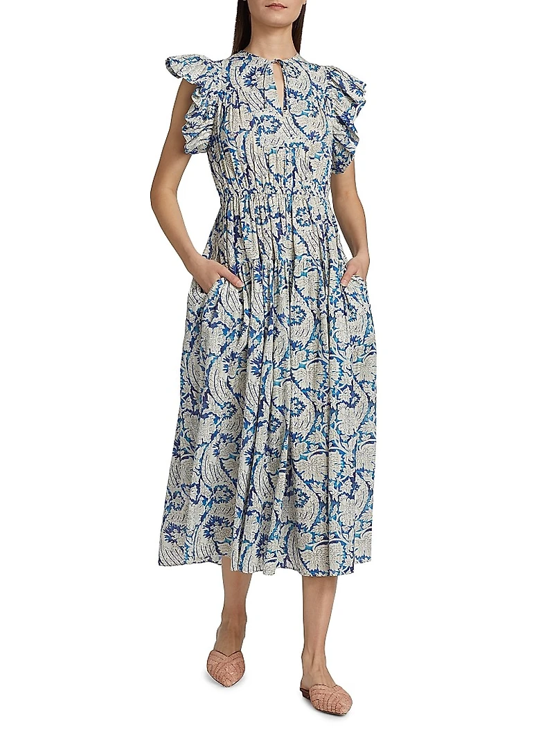Kairi Flutter-Sleeve Midi-Dress