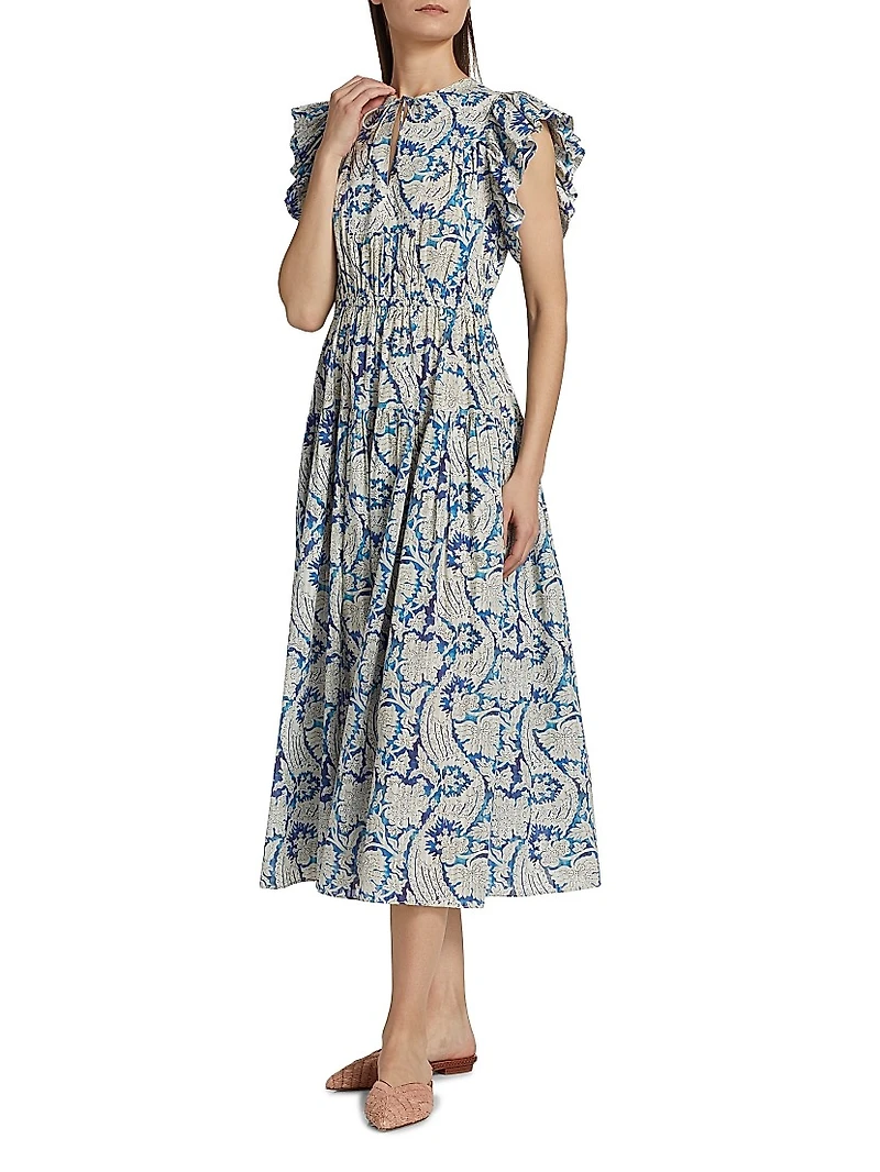 Kairi Flutter-Sleeve Midi-Dress