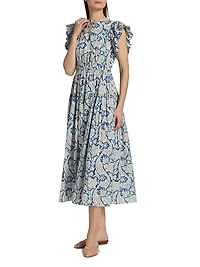Kairi Flutter-Sleeve Midi-Dress