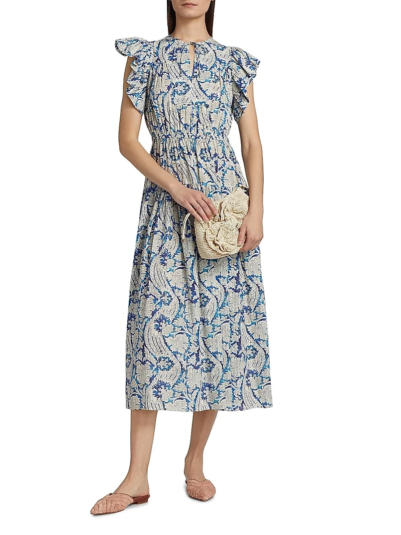 Kairi Flutter-Sleeve Midi-Dress