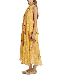 Caprice Asymmetric Printed Silk Midi-Dress