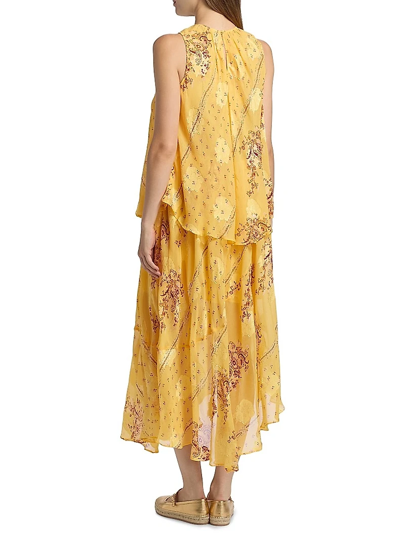 Caprice Asymmetric Printed Silk Midi-Dress