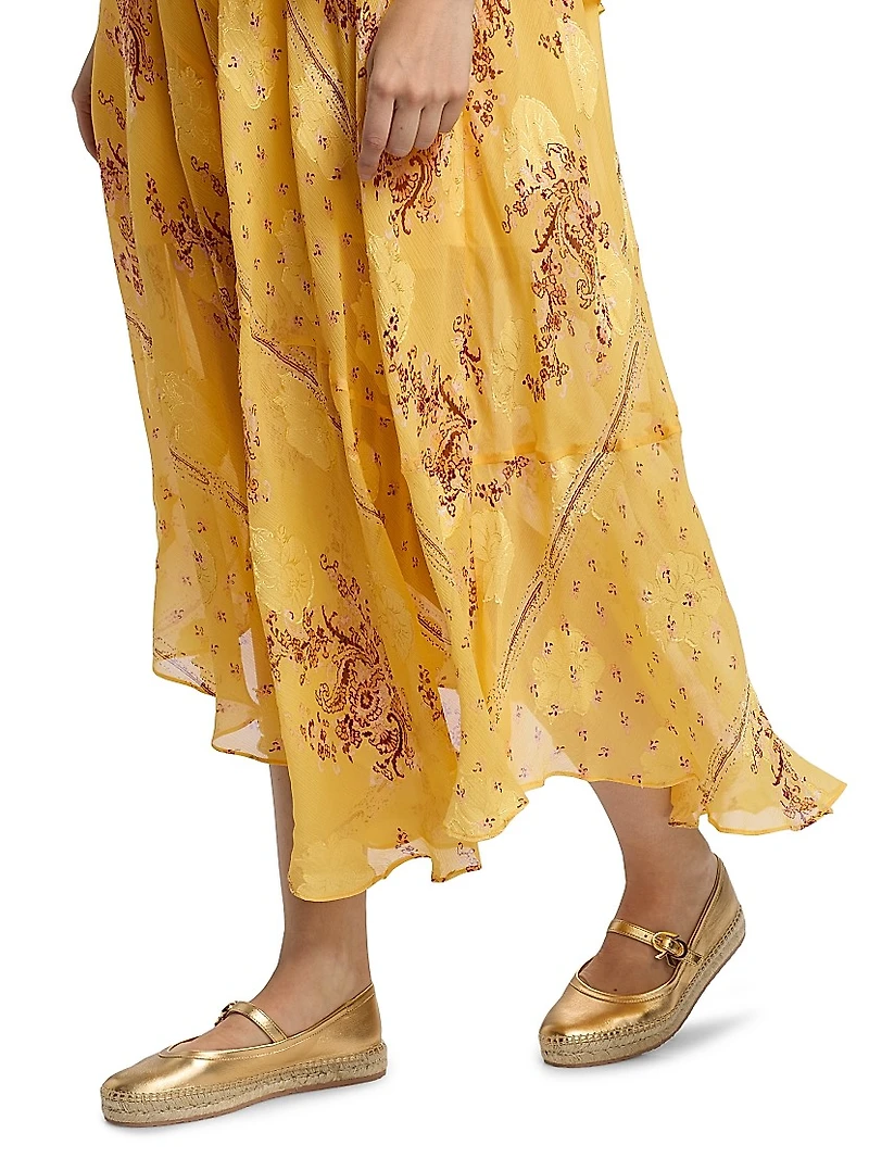 Caprice Asymmetric Printed Silk Midi-Dress