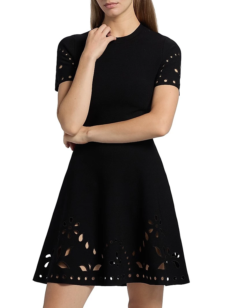 Fania Laser-Cut Knit Laser Minidress