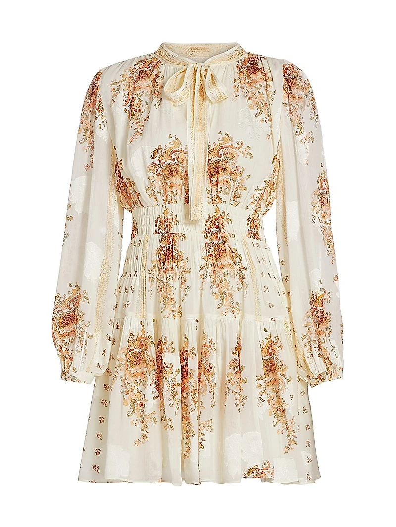 Maris Printed Silk Chiffon Tieneck Minidress