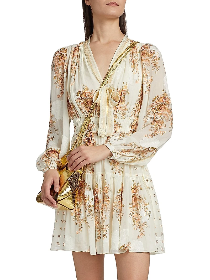 Maris Printed Silk Chiffon Tieneck Minidress