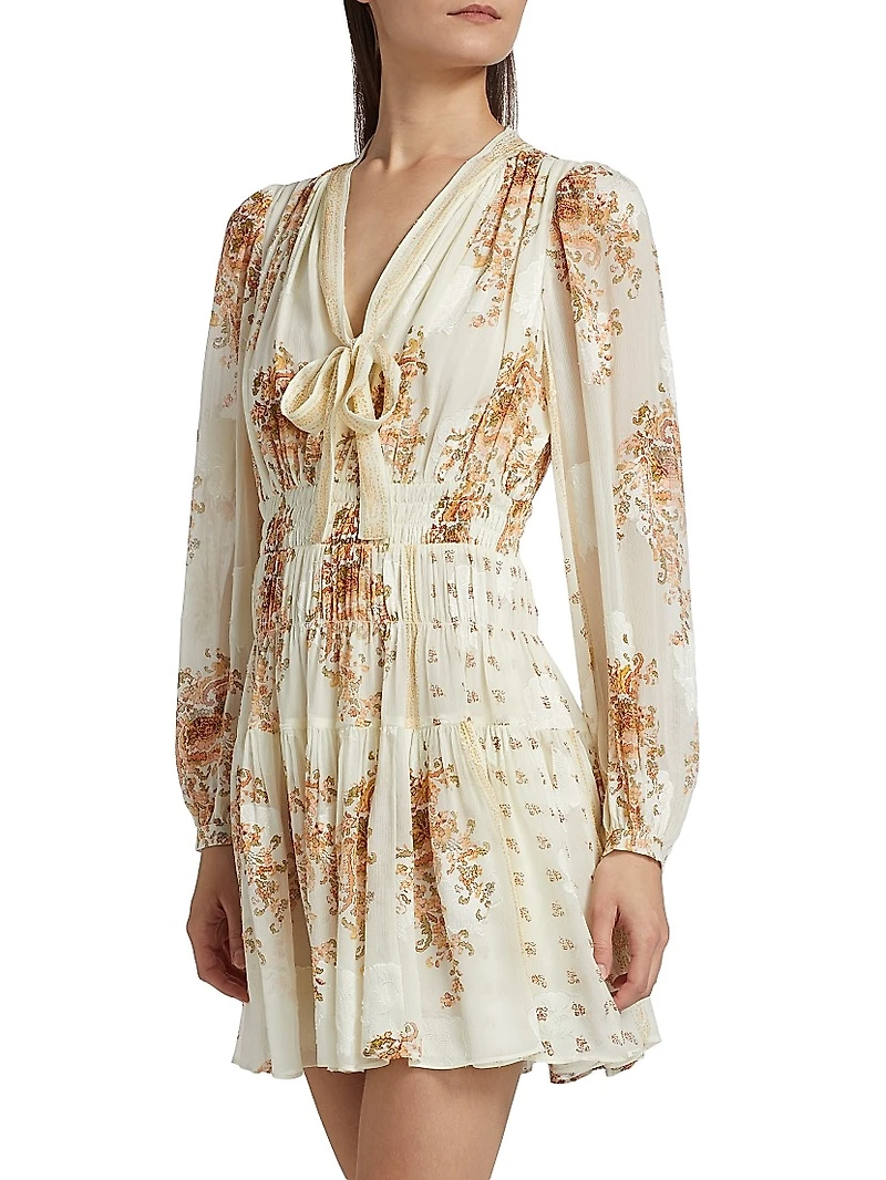 Maris Printed Silk Chiffon Tieneck Minidress