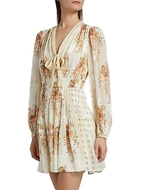 Maris Printed Silk Chiffon Tieneck Minidress