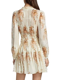 Maris Printed Silk Chiffon Tieneck Minidress