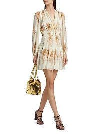Maris Printed Silk Chiffon Tieneck Minidress