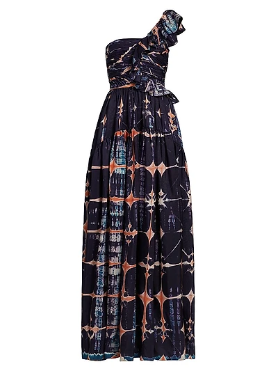 Valeria Tie-Dye Silk One-Shoulder Gown