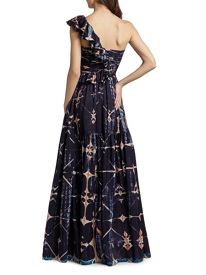 Valeria Tie-Dye Silk One-Shoulder Gown