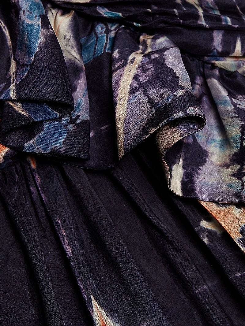 Valeria Tie-Dye Silk One-Shoulder Gown