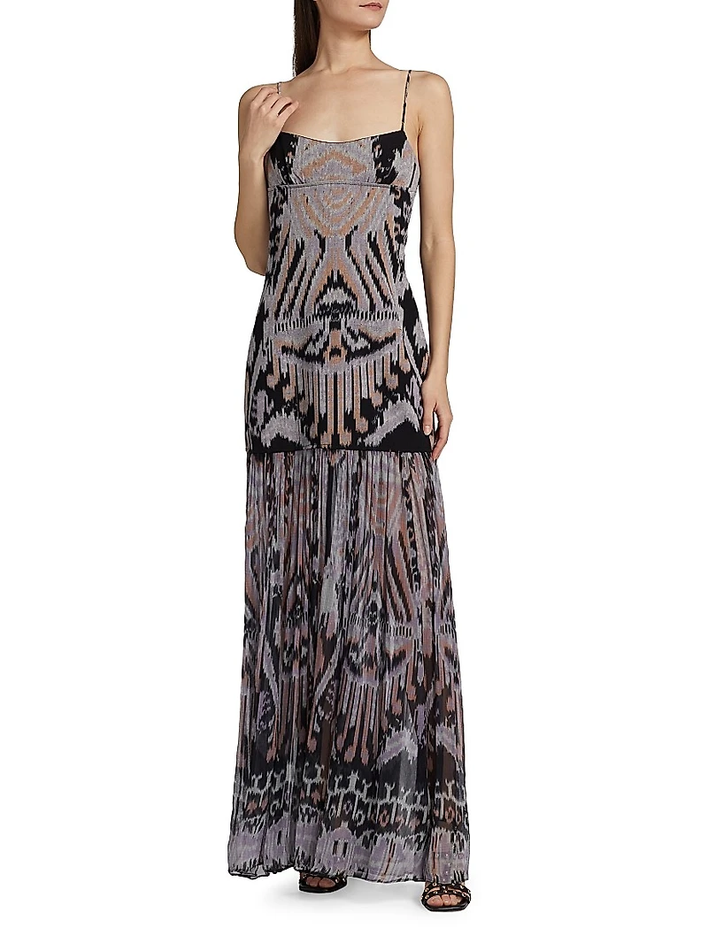 Marisol Ikat Drop-Waist Gown
