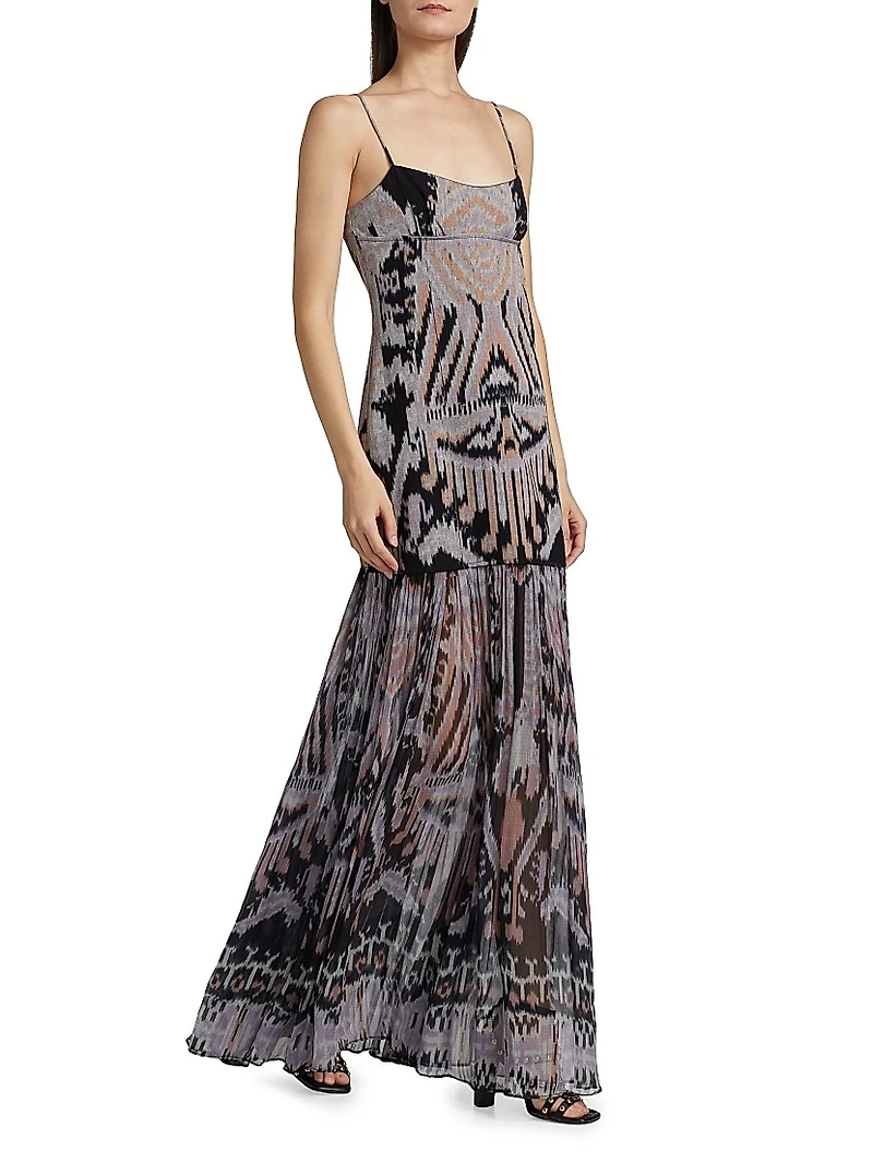 Marisol Ikat Drop-Waist Gown
