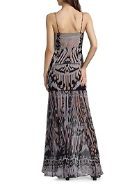 Marisol Ikat Drop-Waist Gown