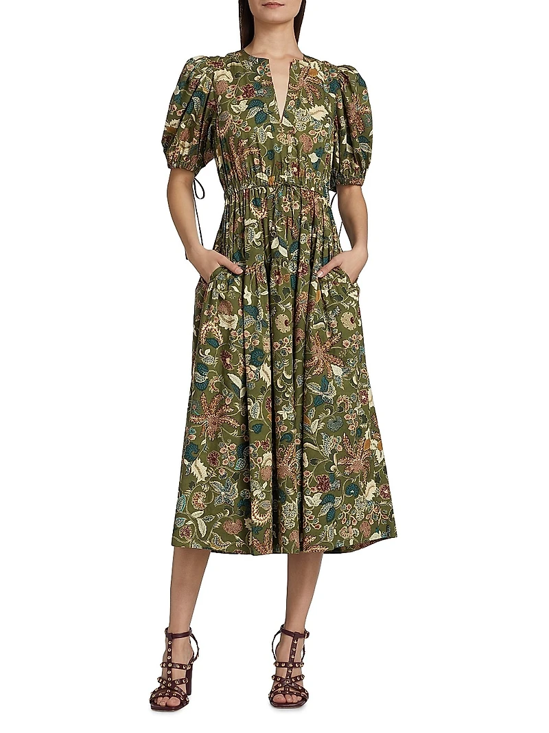 Adriana Floral Poplin Midi-Dress