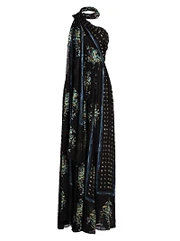 Angelique Printed Silk One-Shoulder Scarf Gown